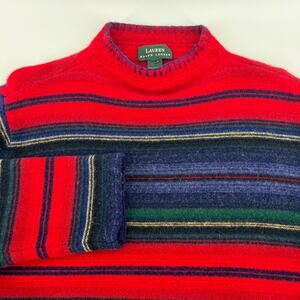 Women's Ralph Lauren Lambs Wool Stripe Mock Neck Sweater Pullover Size XL